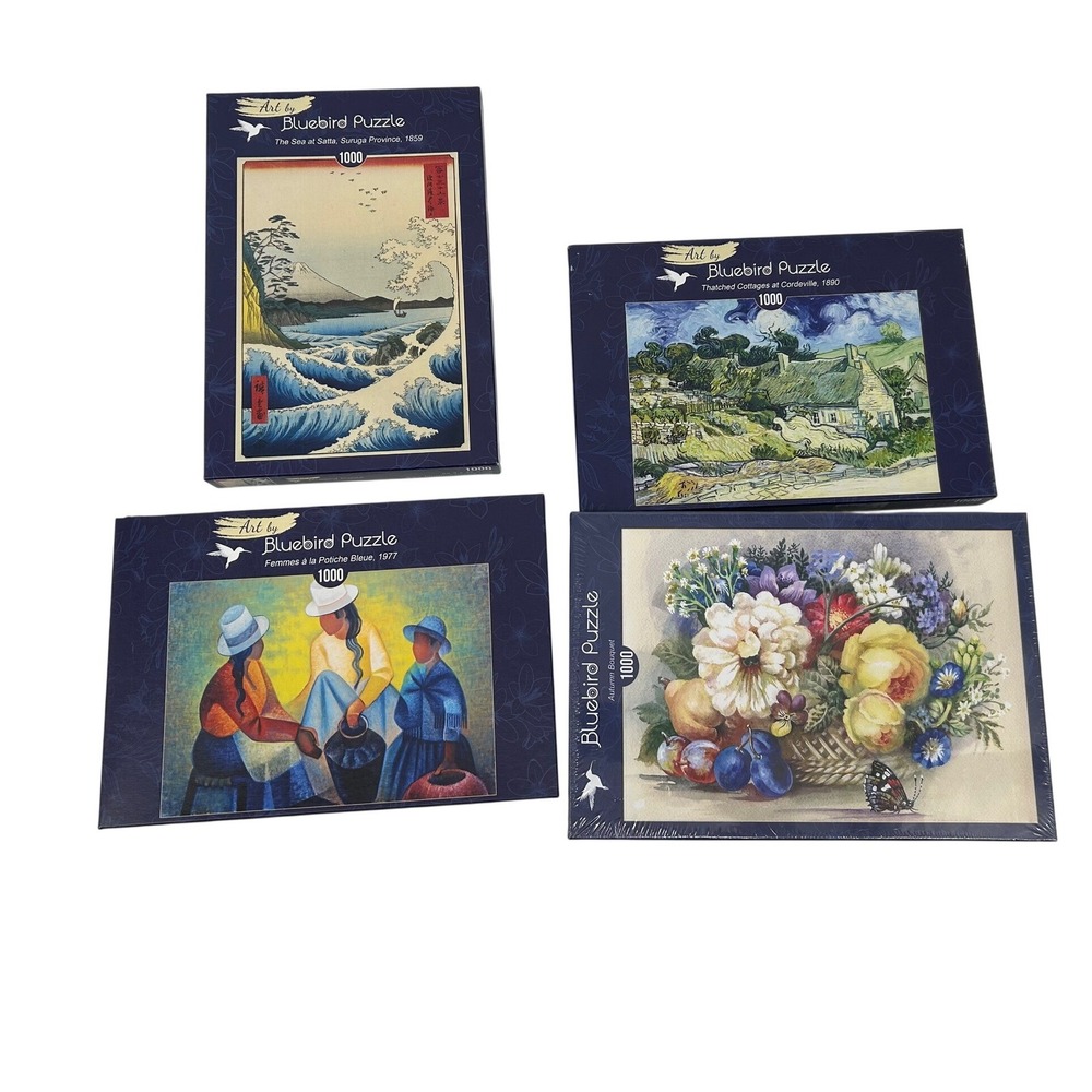Bluebird Puzzle 1000-Piece Art Collection Lot of 4 Van Gogh Seascape Floral